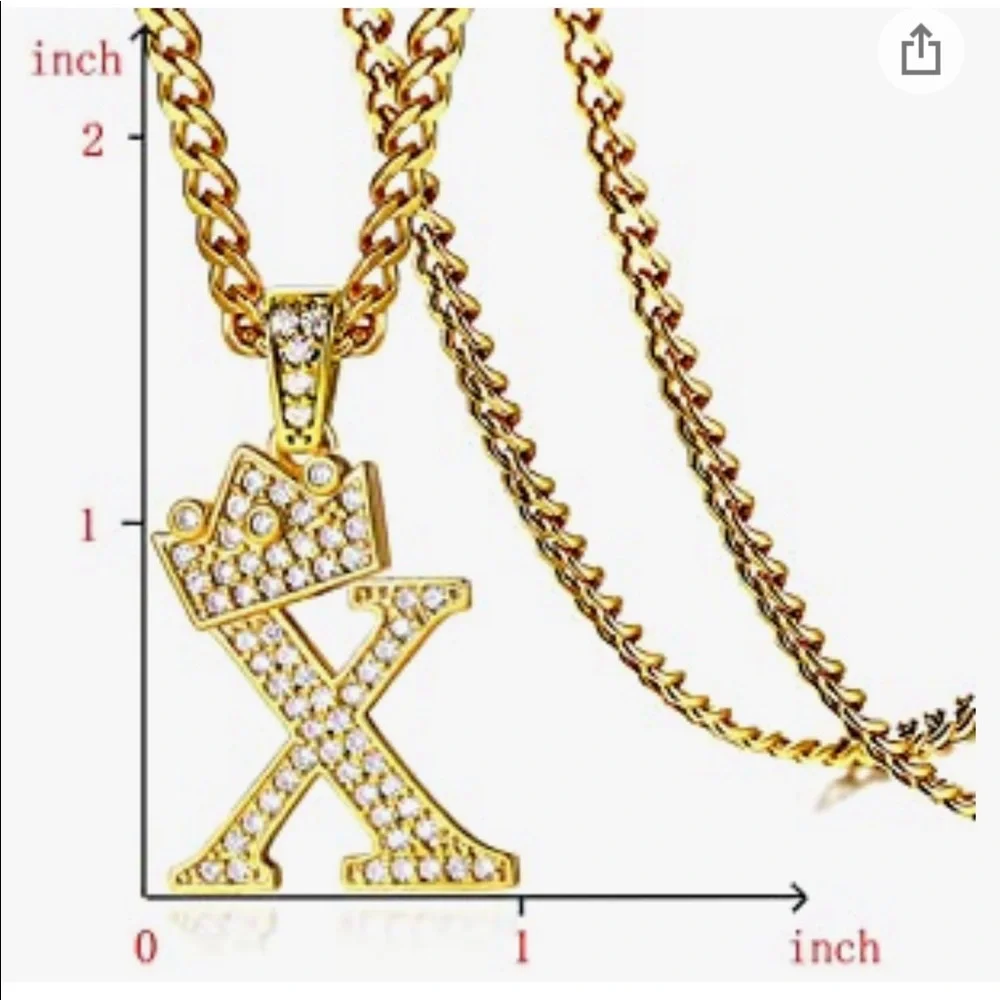 Crown King Necklace Initial Letter Gold Chain